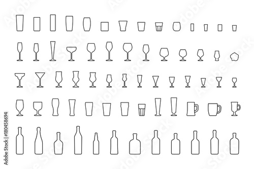 Line icons bar glasses and bottles. Vector