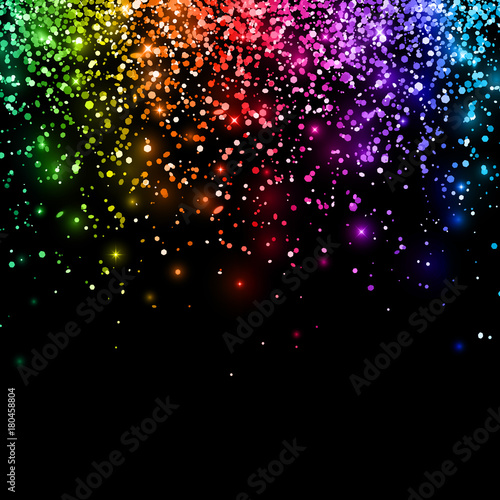 Multicolor falling glitter on black background. Vector