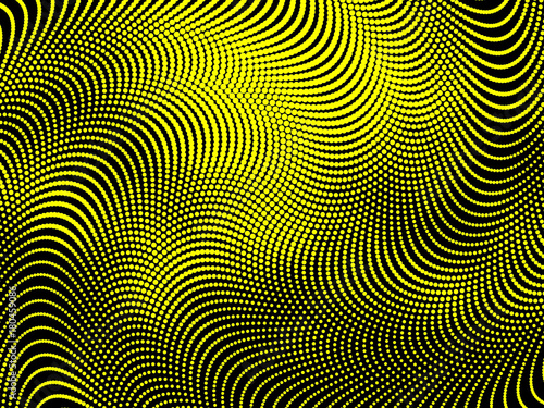 Simple halftone pattern with waves and swirls in yellow and black