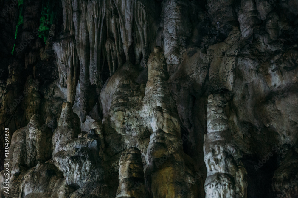 Mystery cave tunnel underground, limestone geologic