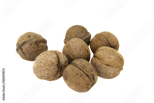 Seven walnut on the white background