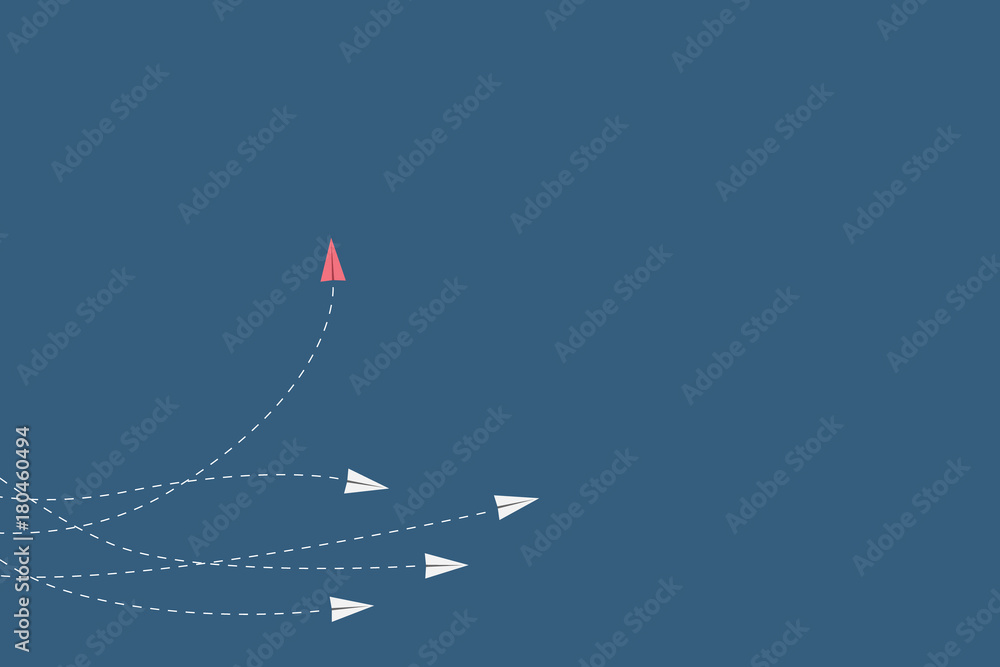 Minimalist stile red airplane changing direction and white ones. New ...