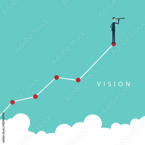 Minimalist stile. vector business finance. Successful vision concept with  icon of businessman and telescope, Symbol leadership, strategy, mission, objectives.