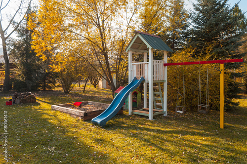 playground at home for children autumn fall colors, slip way
