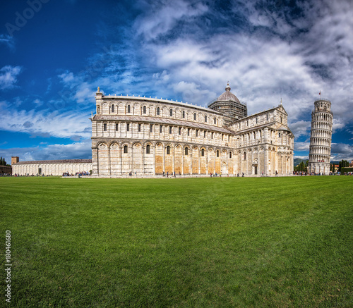 Pisa Cathedral with the Leaning Tower of Pisa on Piazza dei Miracoli in Pisa,...