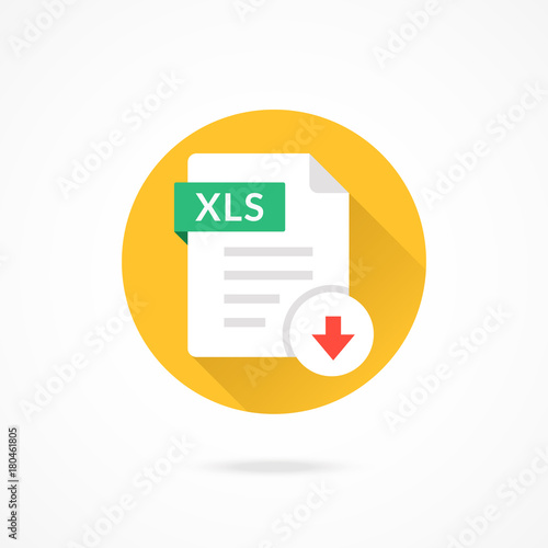 Download XLS icon. Download document. Vector round icon with long shadow design