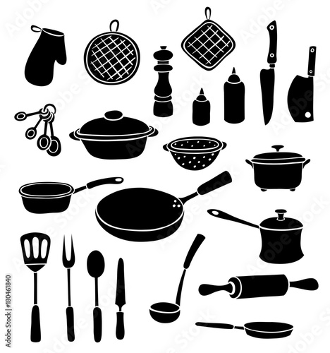 Set of silhouette kitchen ware