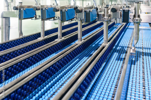 Empty conveyor belt of production line, part of industrial equipment
