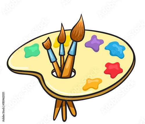 Cartoon art palette and brushes