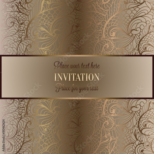 Abstract background , luxury beige and gold vintage frame, victorian banner, damask floral wallpaper ornaments, invitation card, baroque style booklet, fashion pattern, template for design