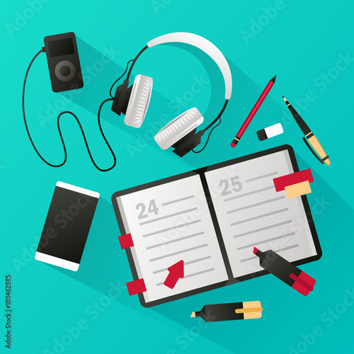 business diary. Vector illustration. Desktop.