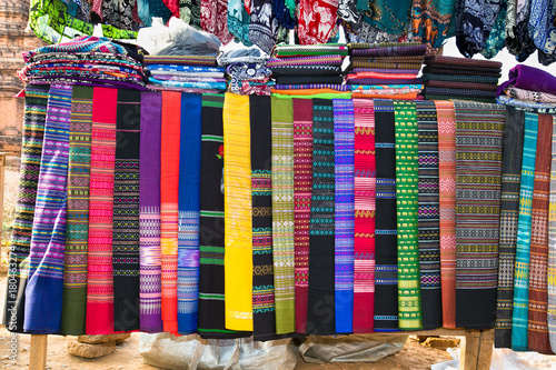 Colorful Burmeese fabric in market at Bagan, Myanmar. (Burma) photo