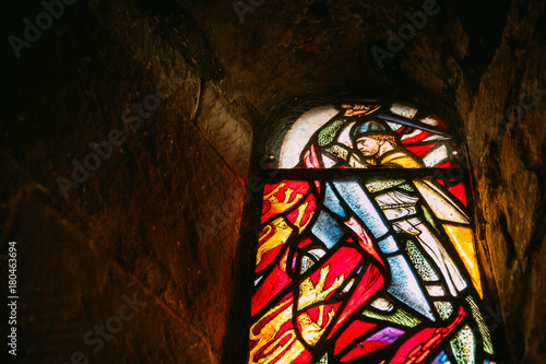 One of the stained glass windows shot from the inside of St Margaret's Chapel in edinburgh Castle. The Chapel is the oldest surviving building in Edinburgh.