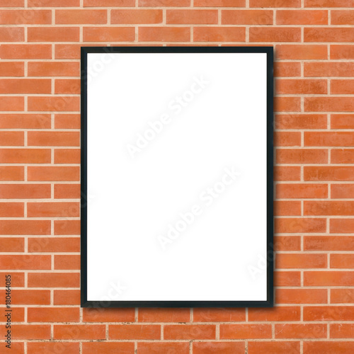 Wallpaper Mural Mock up blank poster picture frame hanging on red brick wall background in room - can be used mock up for montage products display and design key visual layout. Mock up poster in interior background. Torontodigital.ca