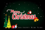 Merry Christmas and happy new year concept on green color background. Vector illustration design. EPS10