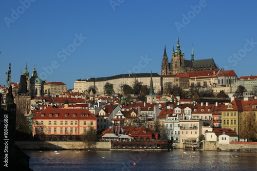 panoramic view over the Vltava river to the Prague Castle