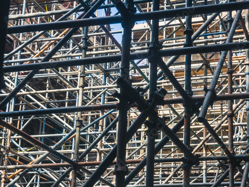 Scaffolding setup for the renovation of an old building