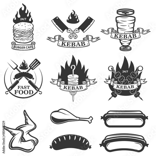 Set of fast food emblems and design elements.