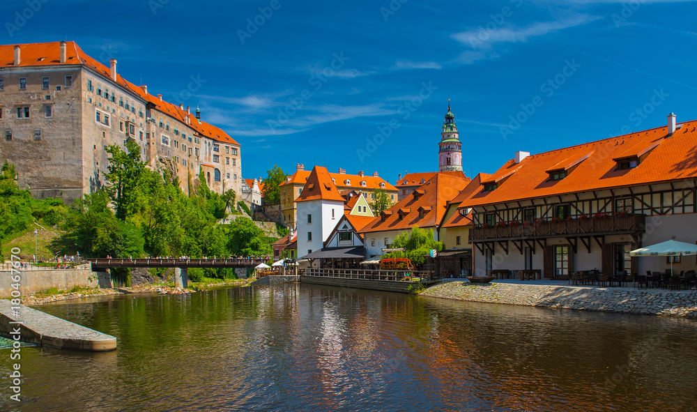 View on the medieval old town of Cesky Krumlov, Czech Republic