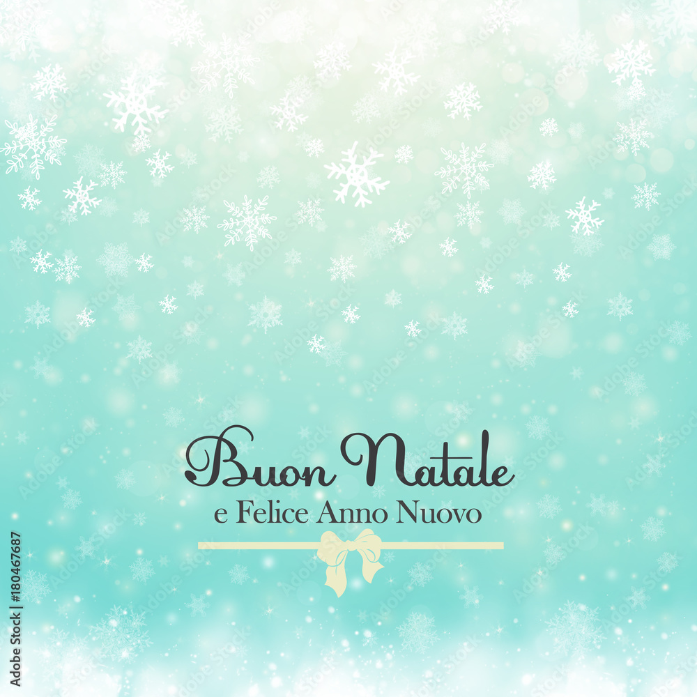 Christmas winter abstract background with snowflakes, bokeh lights and congratulations. Christmas New Year's wallpaper. Buon Natale e Felice Anno Nuovo Christmas winter abstract background with snowflakes, bokeh lights and congratulations. Christmas New Year's wallpaper. Buon Natale e Felice Anno Nuovo