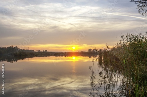 Fototapeta Naklejka Na Ścianę i Meble -  sunset on river lake landscape