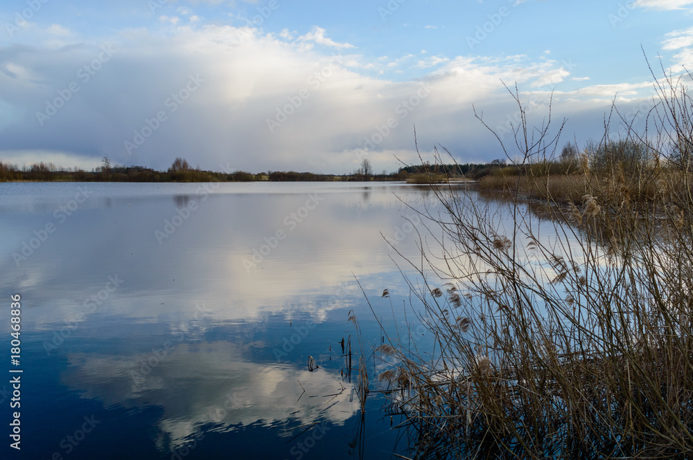 scenic wetlands with country lake or river in summer scenic wetlands with country lake or river in summer
