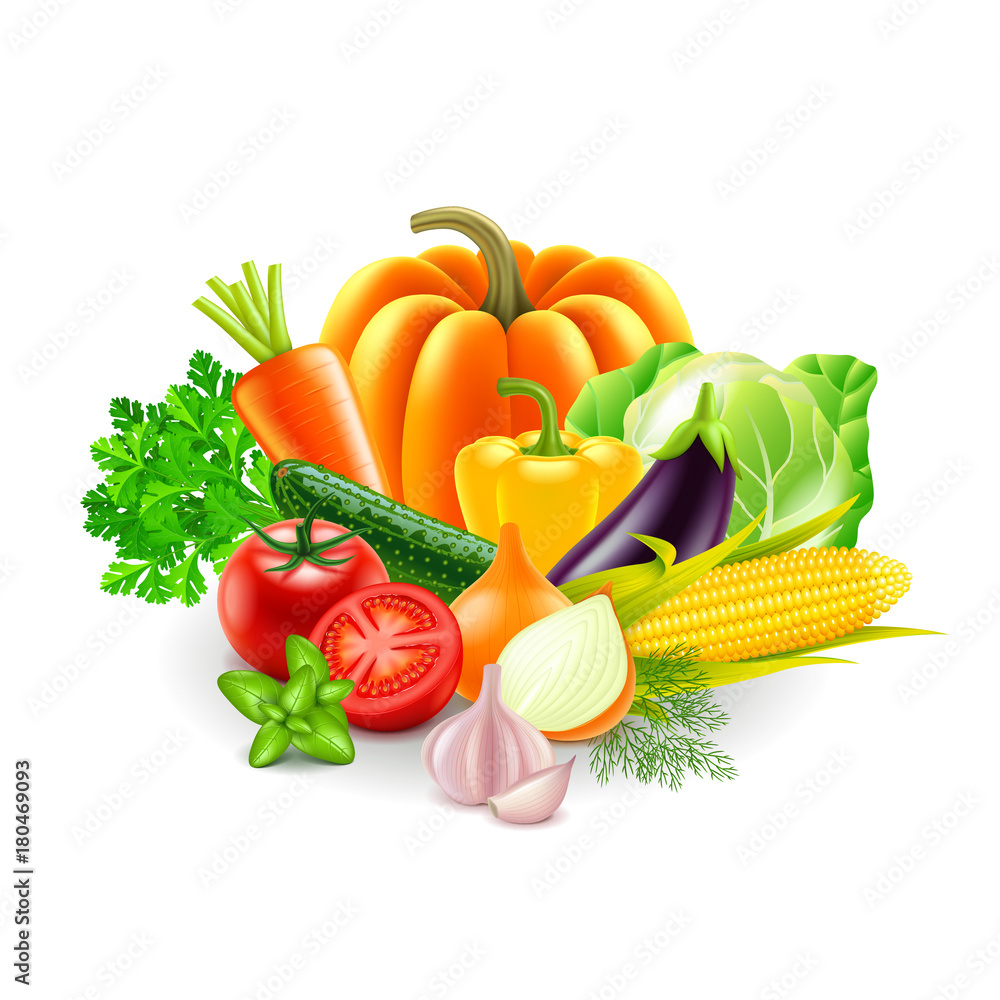 vegetables on white background vector - obrazy, fototapety, plakaty 
