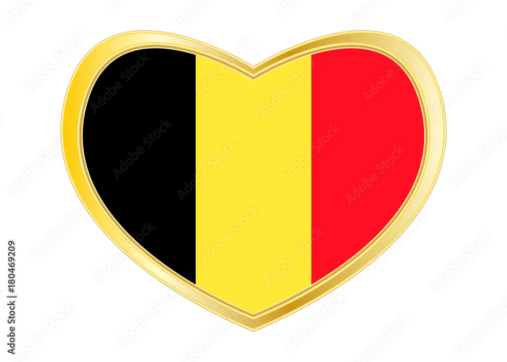 Fototapeta premium Flag of Belgium in heart shape, golden frame