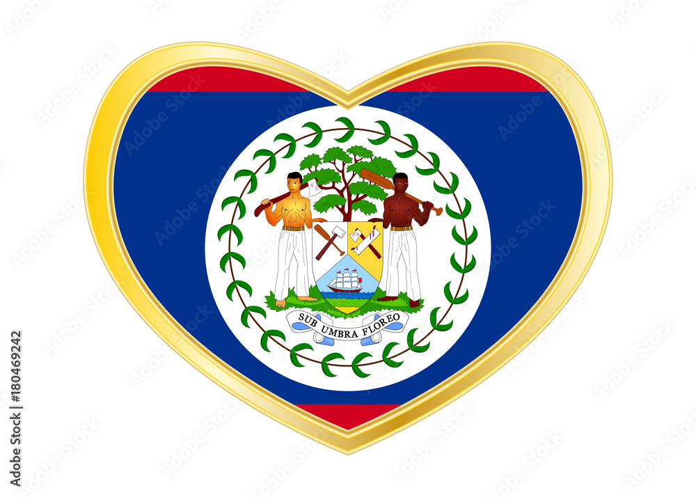 Flag of Belize in heart shape, golden frame