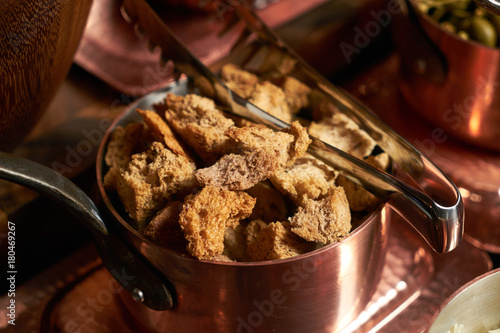 Brown crispy bread rusks in a bowl