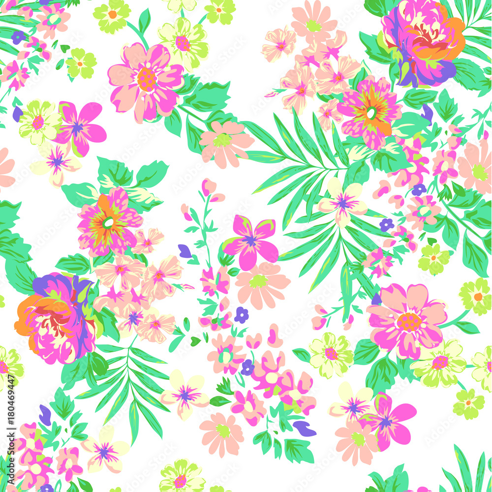 neon tropical flower print - seamless background
