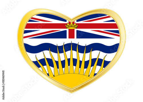 Flag of British Columbia in heart shape, golden