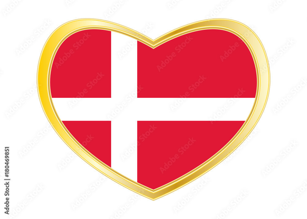 Obraz premium Flag of Denmark in heart shape, golden frame