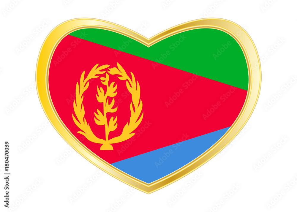 Flag of Eritrea in heart shape, golden frame Flag of Eritrea in heart shape, golden frame