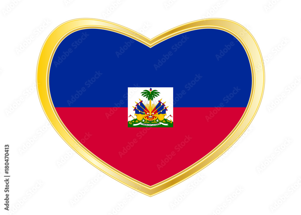 Flag of Haiti in heart shape, golden frame Flag of Haiti in heart shape, golden frame