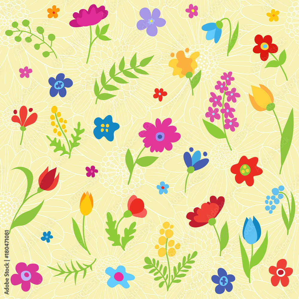 Beautiful seamless pattern with spring flowers