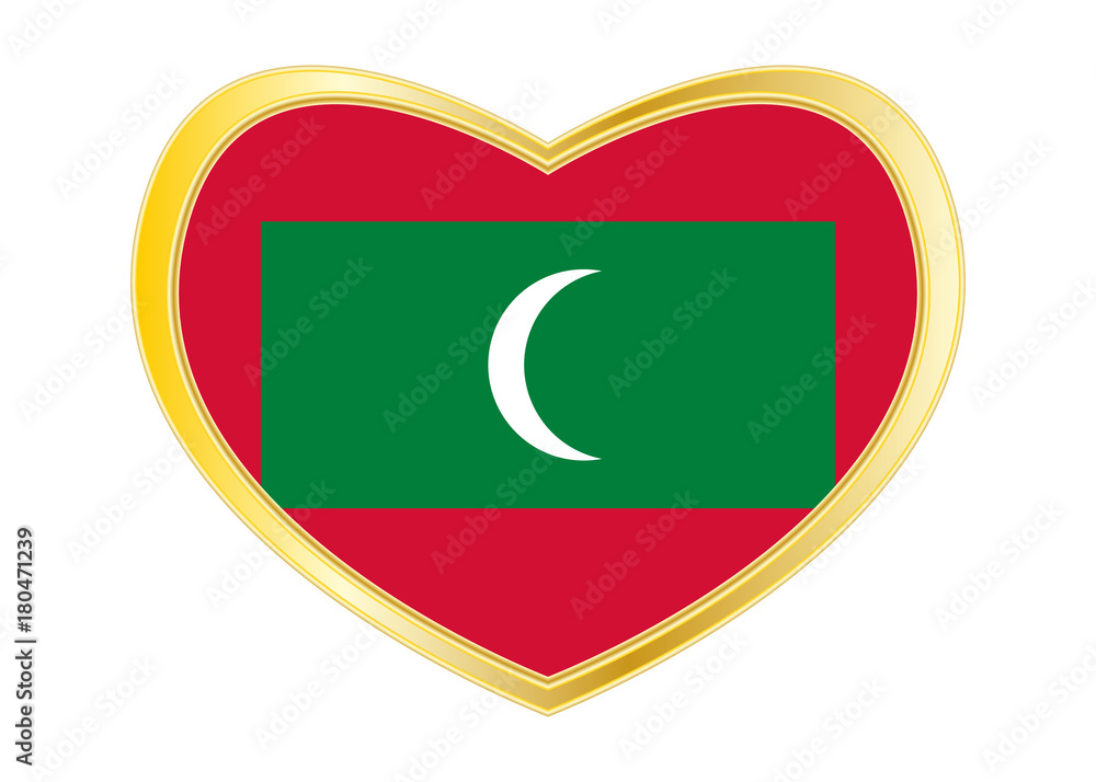 Obraz premium Flag of Maldives in heart shape, golden frame