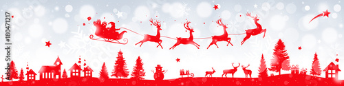 Christmas landscape with flying sleigh