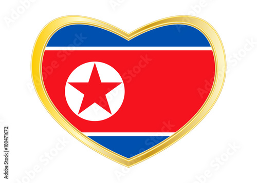 Free Download Flag of North Korea in heart shape, golden frame - GFXLoad