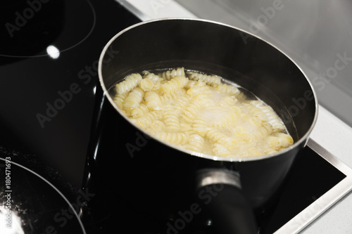 Boiling water with Fusilli pasta