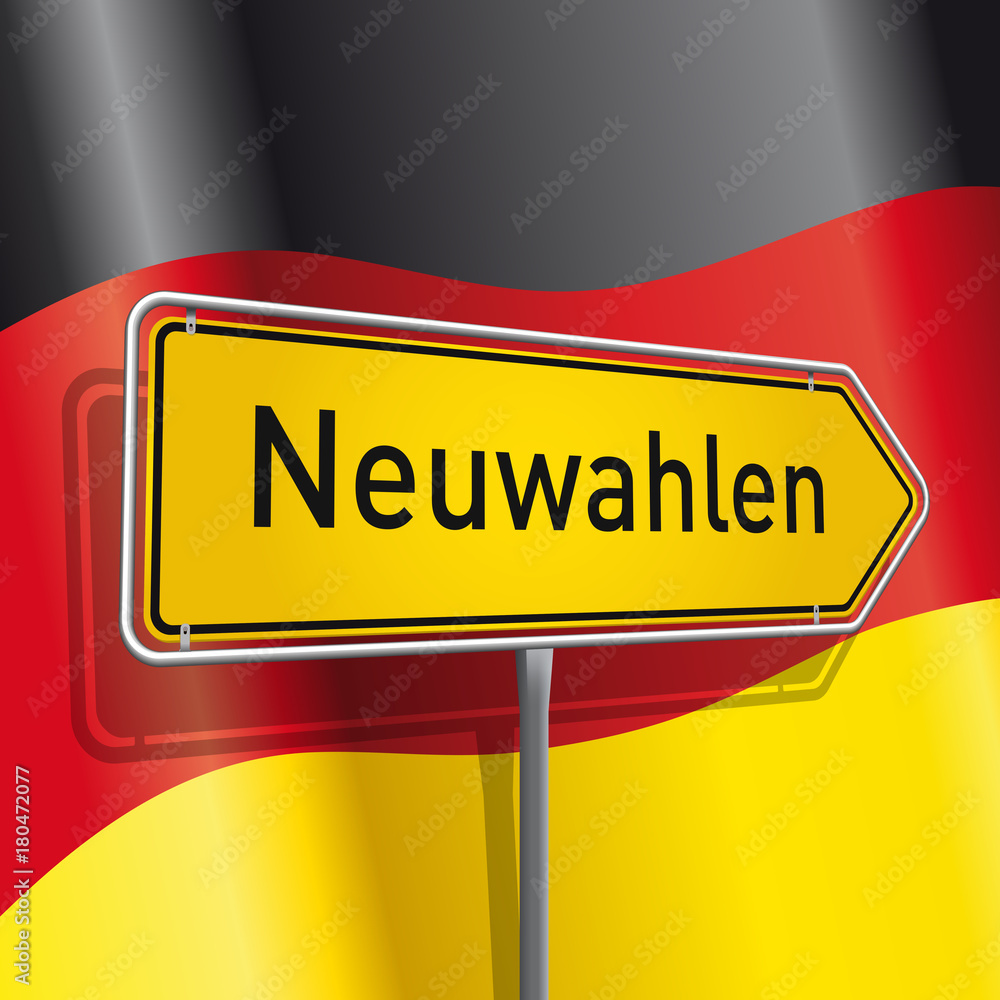 Gelbes Schild Wegweiser Neuwahlen Mit Hintergrund Schwarz-Rot-Gold ...