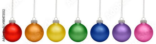 Obraz na płótnie Christmas baubles all colors of the rainbow isolated on white background w salonie
