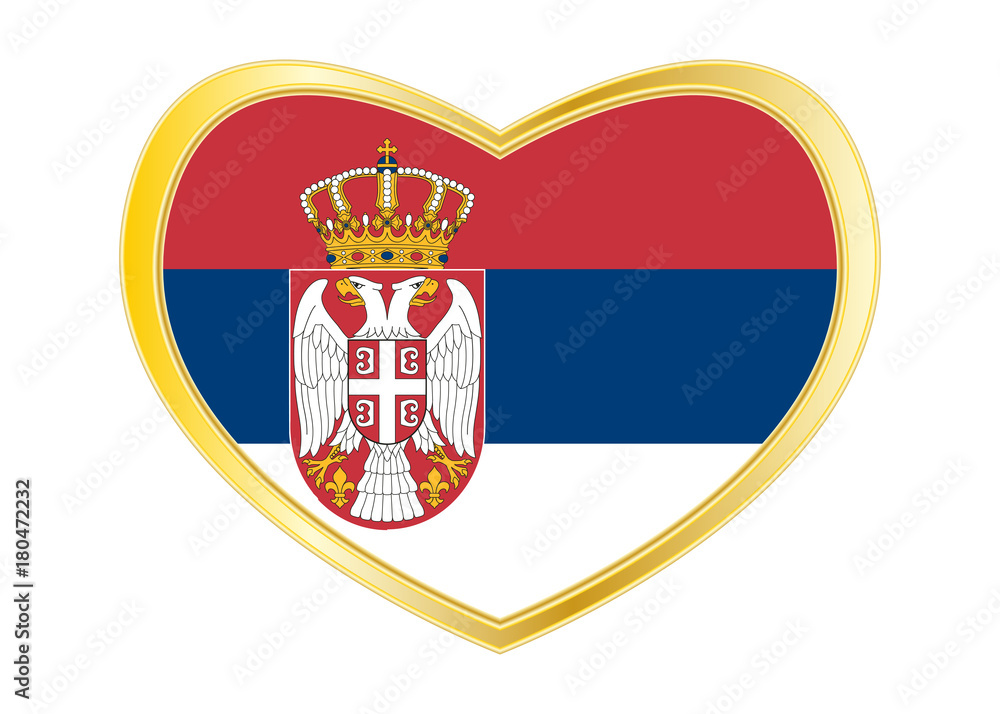 Flag of Serbia in heart shape, golden frame Flag of Serbia in heart shape, golden frame