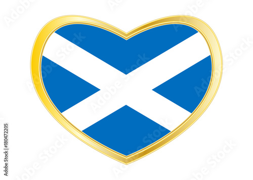 Flag of Scotland in heart shape, golden frame