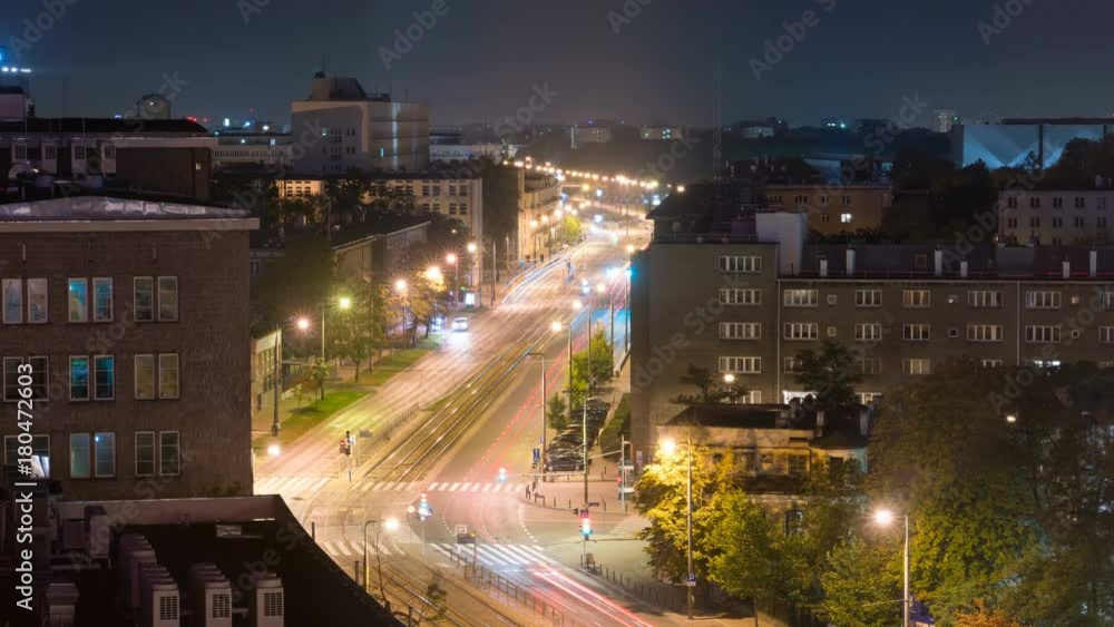 night view of the Independence Avenue in Warsaw night view of the Independence Avenue in Warsaw