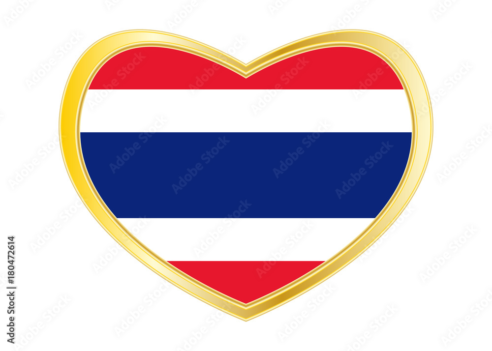 Flag of Thailand in heart shape, golden frame Flag of Thailand in heart shape, golden frame