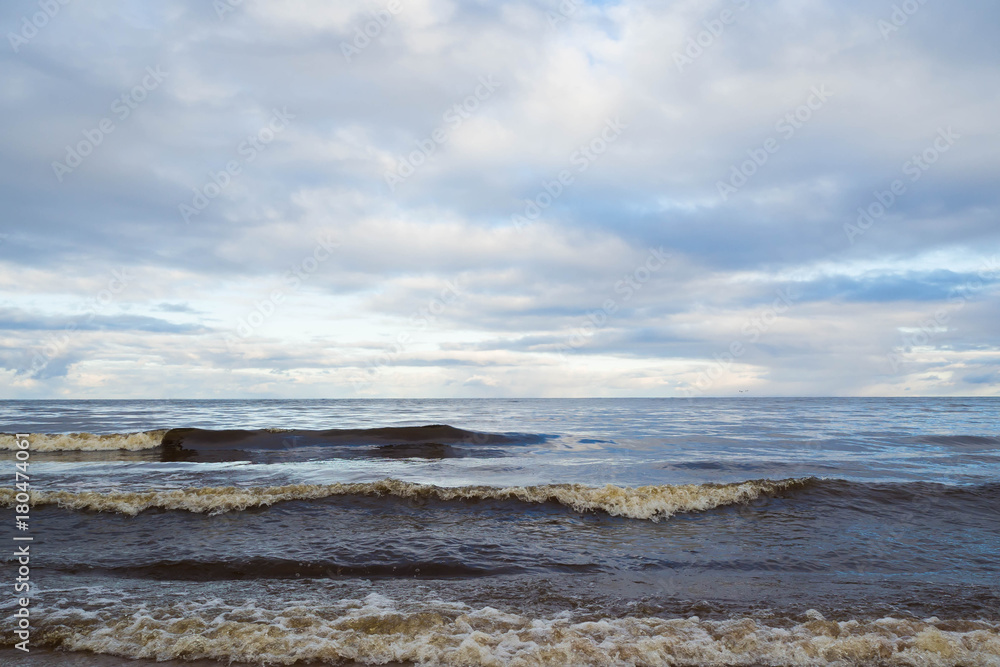 Landscape the sea to the horizon. The natural elements water Ocean waves. Wild sea storm - hazardous weather. The waves lapping on the shore. Landscape the sea to the horizon. The natural elements water Ocean waves. Wild sea storm - hazardous weather. The waves lapping on the shore.