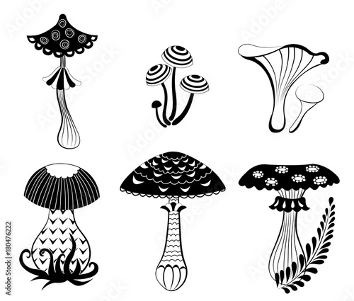 Set of silhouettes fantasy mushrooms.