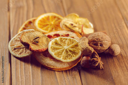Dried orange and lemon slices background