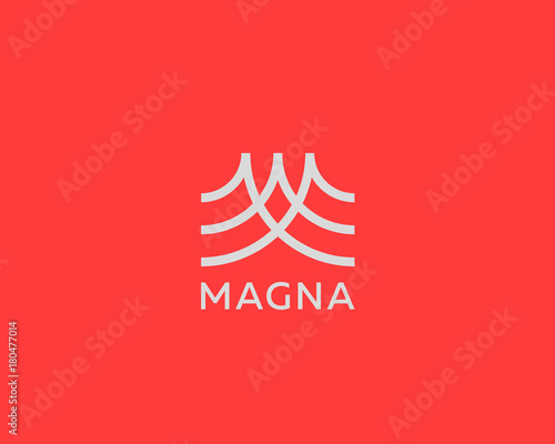 Abstract letter M logo design. Line creative wave symbol. Universal vector icon. Roof mount camp logotype.